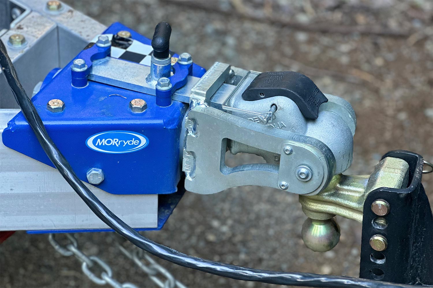 MORryde articulating trailer coupler on a ball hitch